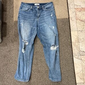 Classic Blue Distressed Straight Leg Jeans